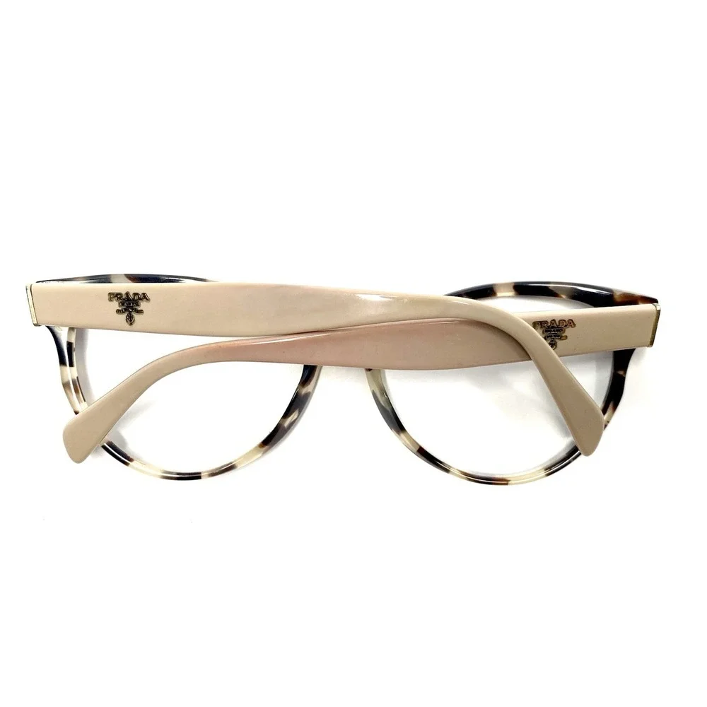 Prada Brown Beige Tan Gold Tortoise Cat Eye Oval Glasses Italy VPR 01U 54 17 140